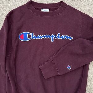Vintage 1970s Champion Deep Purple Reverse Weave Oversized Logo Sweatshirt